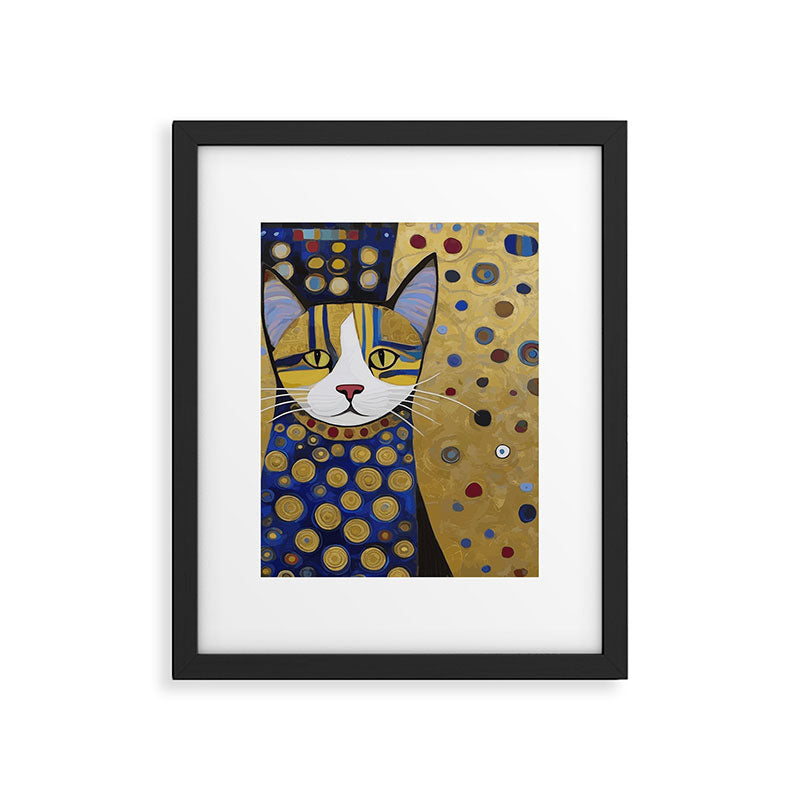 Klimt Cat in Blue and Gold Framed Art Print Gallery Image 6