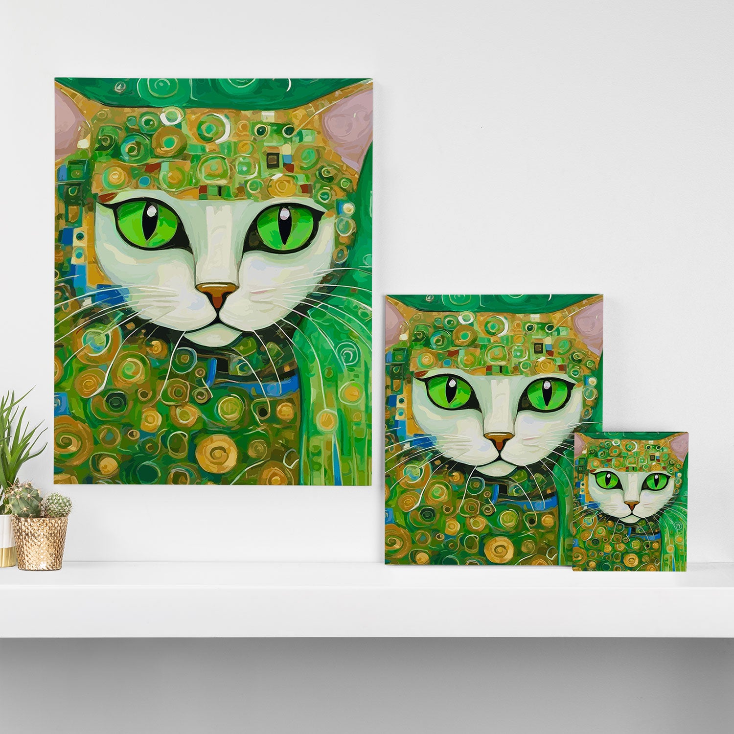 Klimt Cat with Bright Green Eyes Canvas Print Gallery Image 3