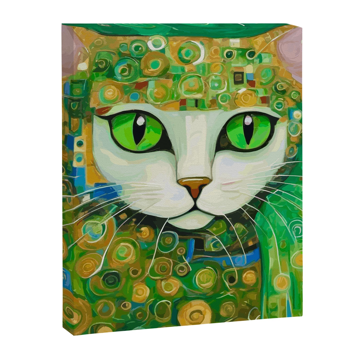 Klimt Cat with Bright Green Eyes Canvas Print Gallery Image 3