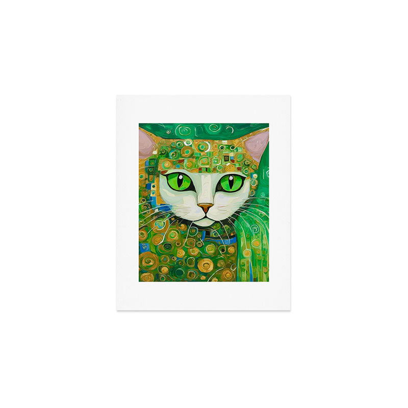 Klimt Cat with Bright Green Eyes Art Print Gallery Image 1
