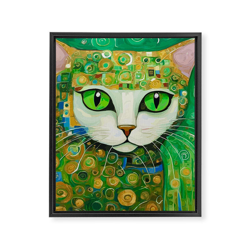 Klimt Cat with Bright Green Eyes Framed Canvas Print Gallery Image 8