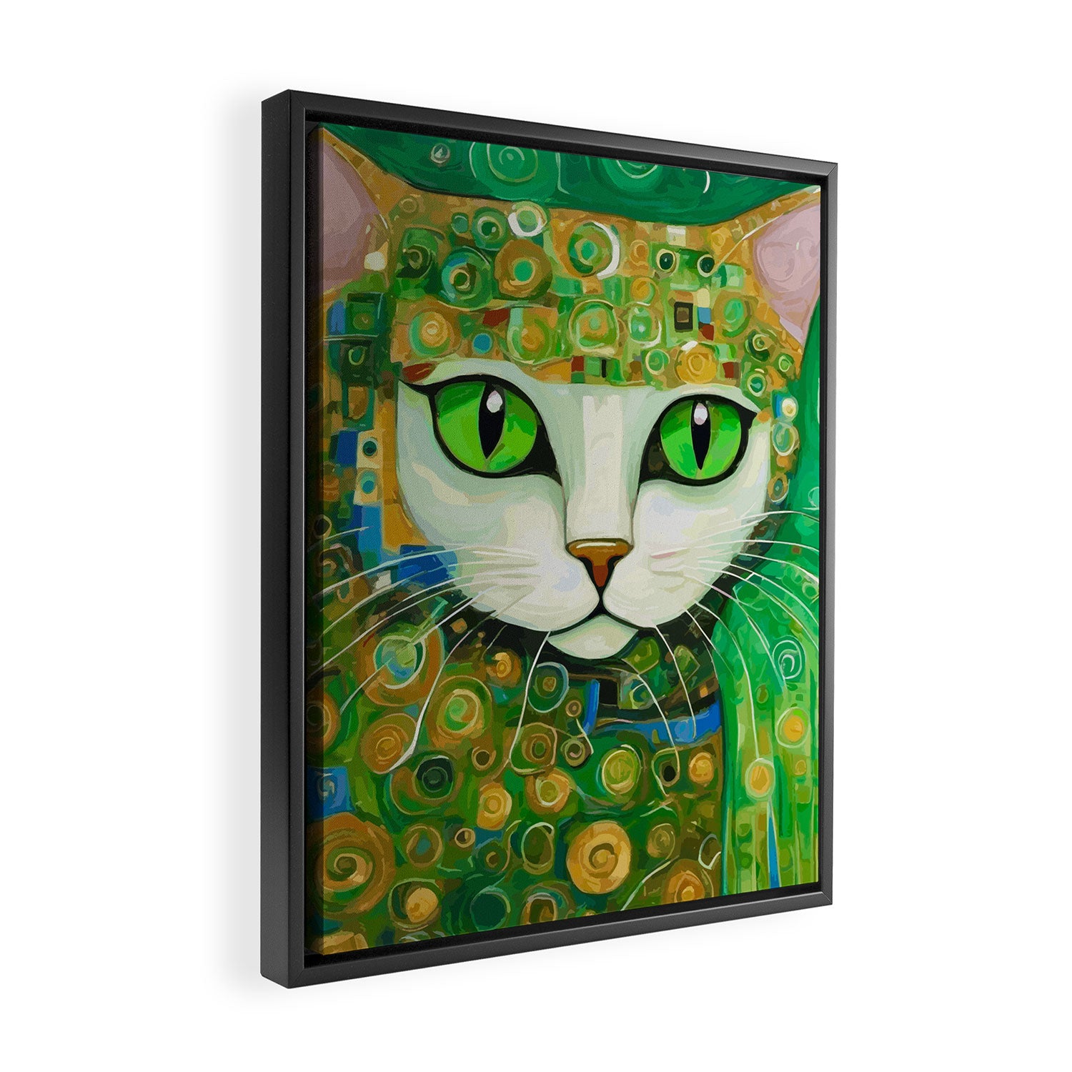 Klimt Cat with Bright Green Eyes Framed Canvas Print Gallery Image 2