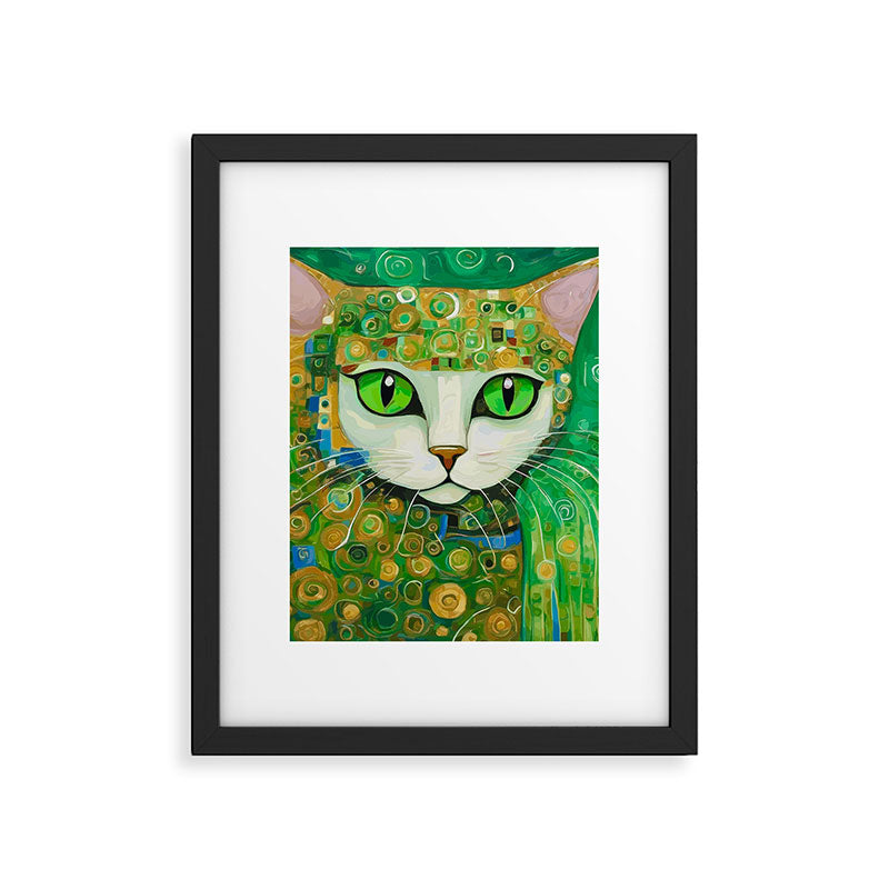 Klimt Cat with Bright Green Eyes Framed Art Print Gallery Image 6