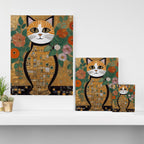 Klimt Cat with Colorful Flowers in a Geometric Vase Canvas Print Gallery Image 3
