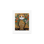Klimt Cat with Colorful Flowers in a Geometric Vase Art Print Gallery Image 1