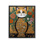 Klimt Cat with Colorful Flowers in a Geometric Vase Framed Canvas Print Gallery Image 3
