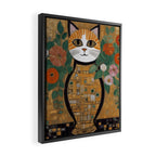 Klimt Cat with Colorful Flowers in a Geometric Vase Framed Canvas Print Gallery Image 2