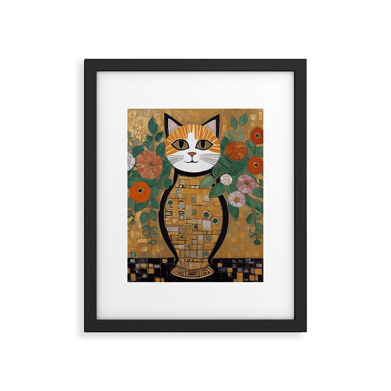 Klimt Cat with Colorful Flowers in a Geometric Vase Framed Art Print Gallery Image 6