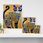 Klimt Cat with Colorful Red and Blue Flowers Canvas Print Gallery Image 3