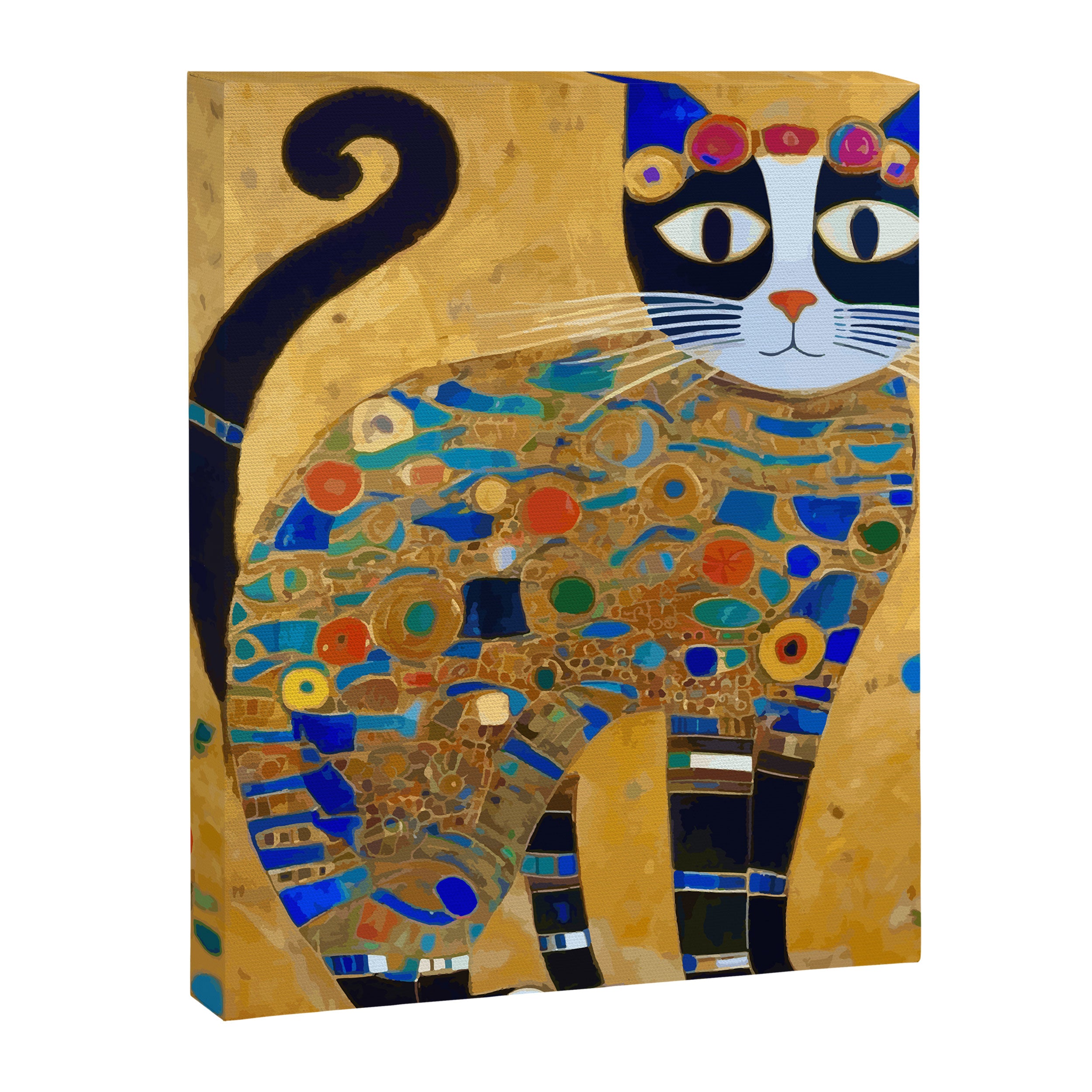 Klimt Cat with Colorful Red and Blue Flowers Canvas Print Gallery Image 3
