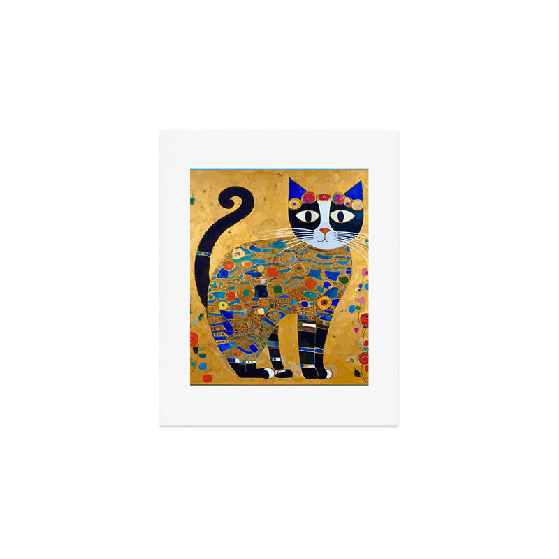 Klimt Cat with Colorful Red and Blue Flowers Art Print Gallery Image 1