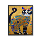 Klimt Cat with Colorful Red and Blue Flowers Framed Canvas Print Gallery Image 8