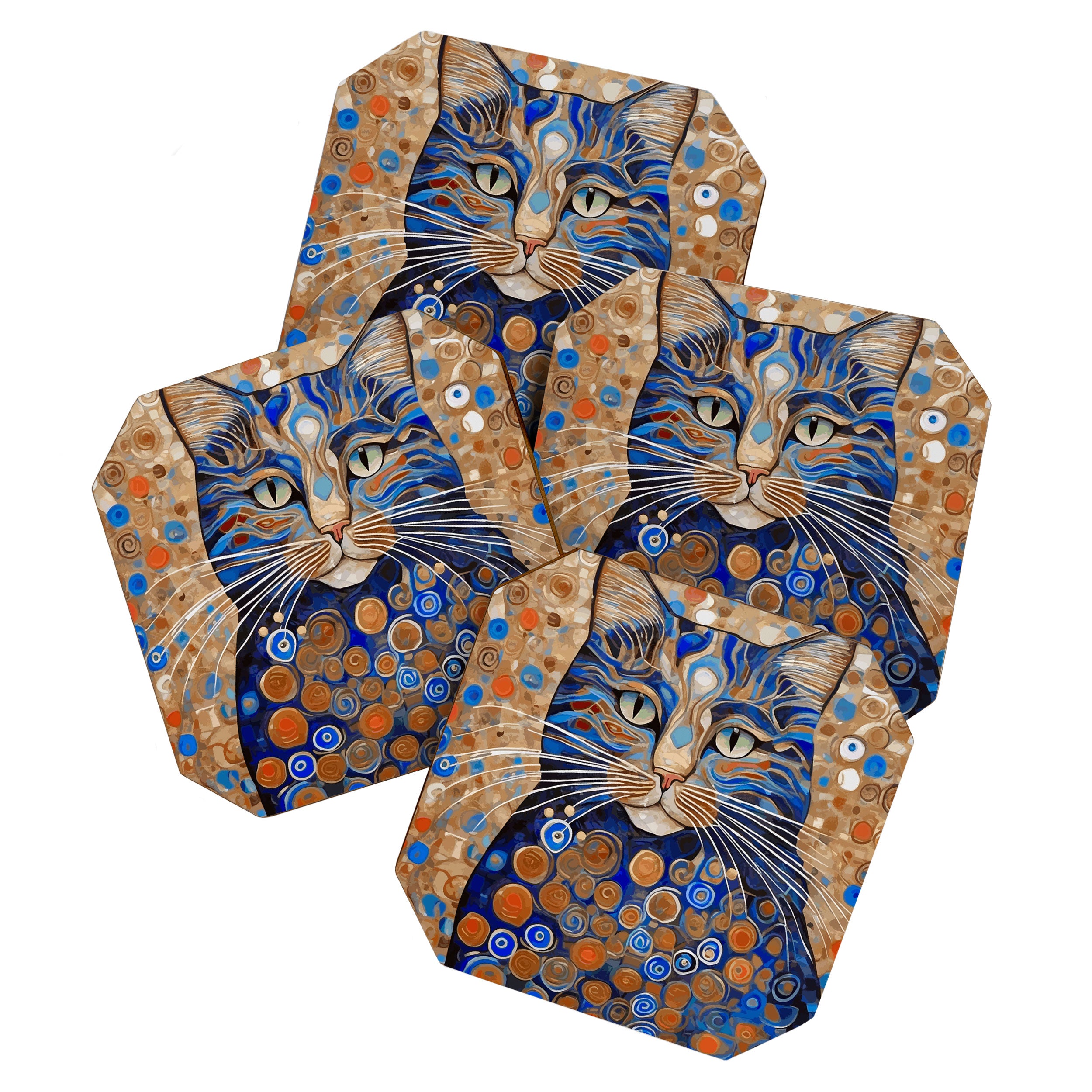 Klimt Cat with Garden Flowers Coaster Gallery Image 1