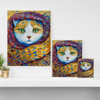 Klimt Cat with Green Eyes and a Colorful Scarf Canvas Print Gallery Image 3