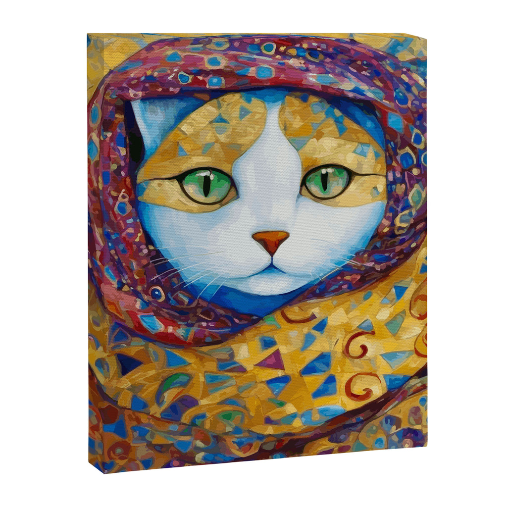 Klimt Cat with Green Eyes and a Colorful Scarf Canvas Print Gallery Image 8