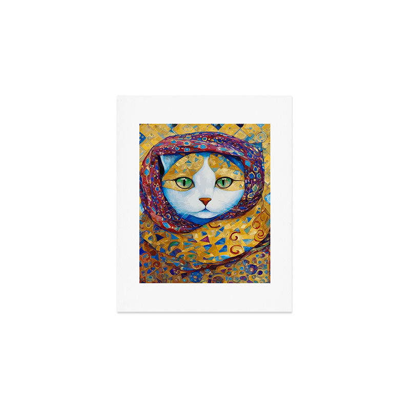 Klimt Cat with Green Eyes and a Colorful Scarf Art Print Gallery Image 1
