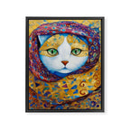 Klimt Cat with Green Eyes and a Colorful Scarf Framed Canvas Print Gallery Image 3