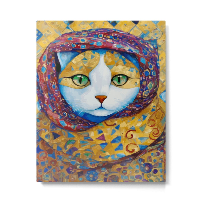 Klimt Cat with Green Eyes and a Colorful Scarf Metal Print Gallery Image 1