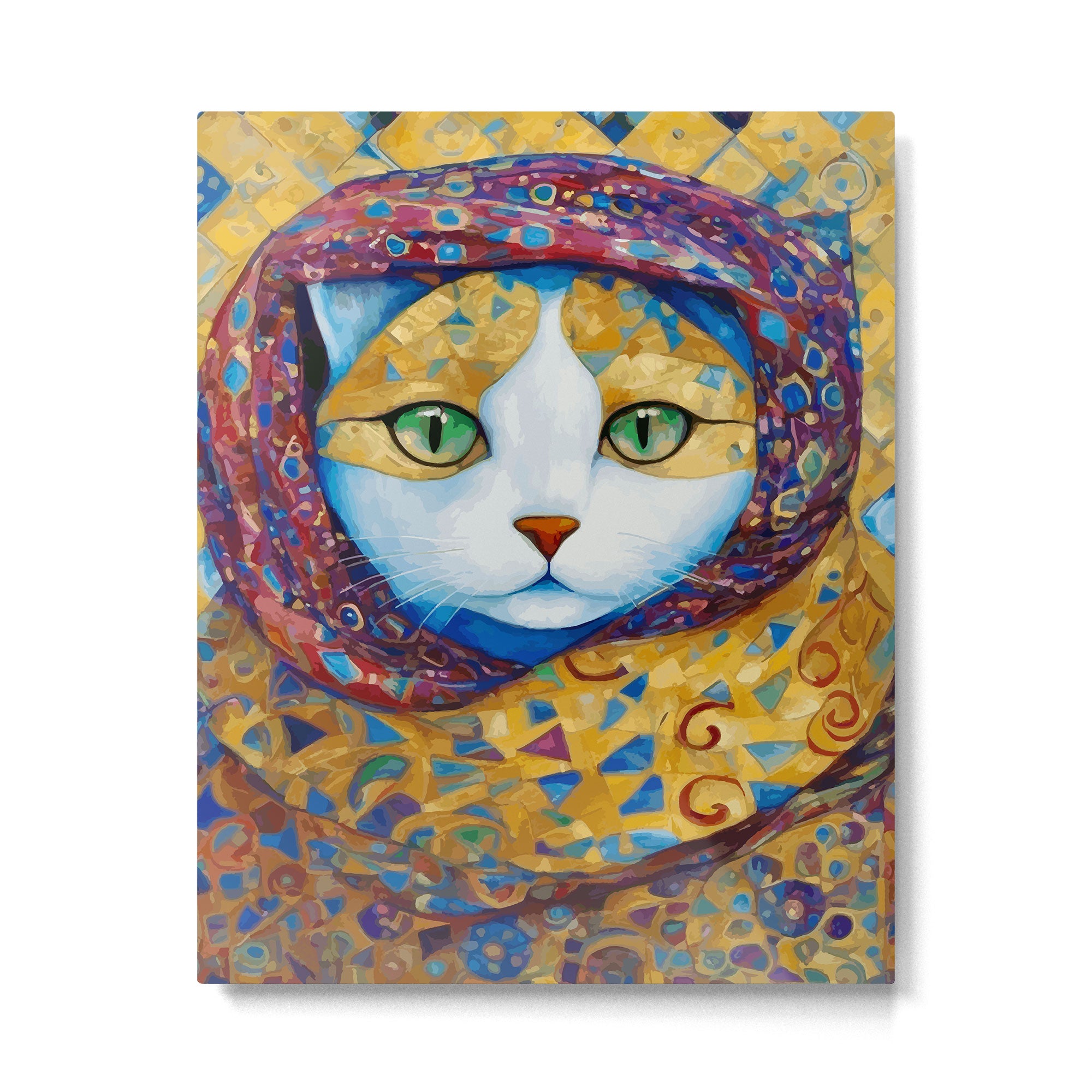Klimt Cat with Green Eyes and a Colorful Scarf Metal Print Gallery Image 6