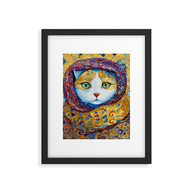 Klimt Cat with Green Eyes and a Colorful Scarf Framed Art Print Gallery Image 6
