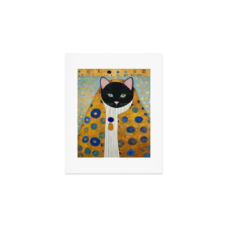 Klimt Cat with Green Eyes and Warm Shawl Art Print Gallery Image 1