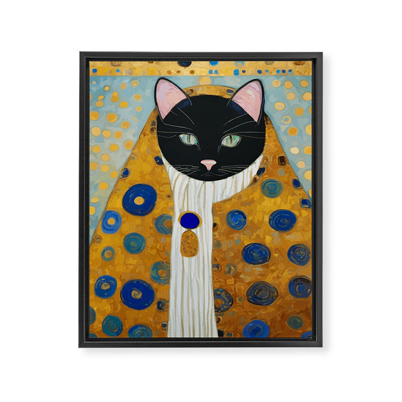 Klimt Cat with Green Eyes and Warm Shawl Framed Canvas Print Gallery Image 3