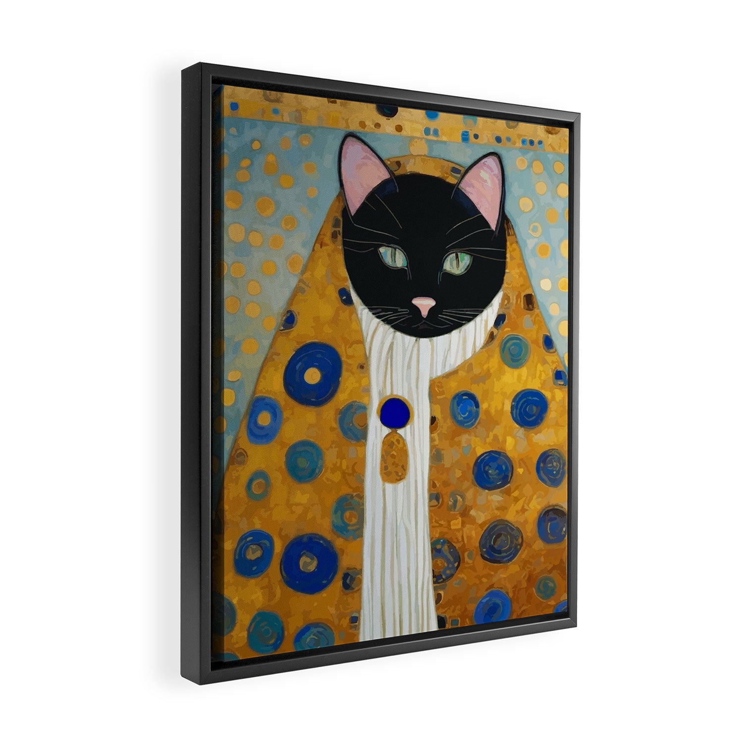 Klimt Cat with Green Eyes and Warm Shawl Framed Canvas Print Gallery Image 2