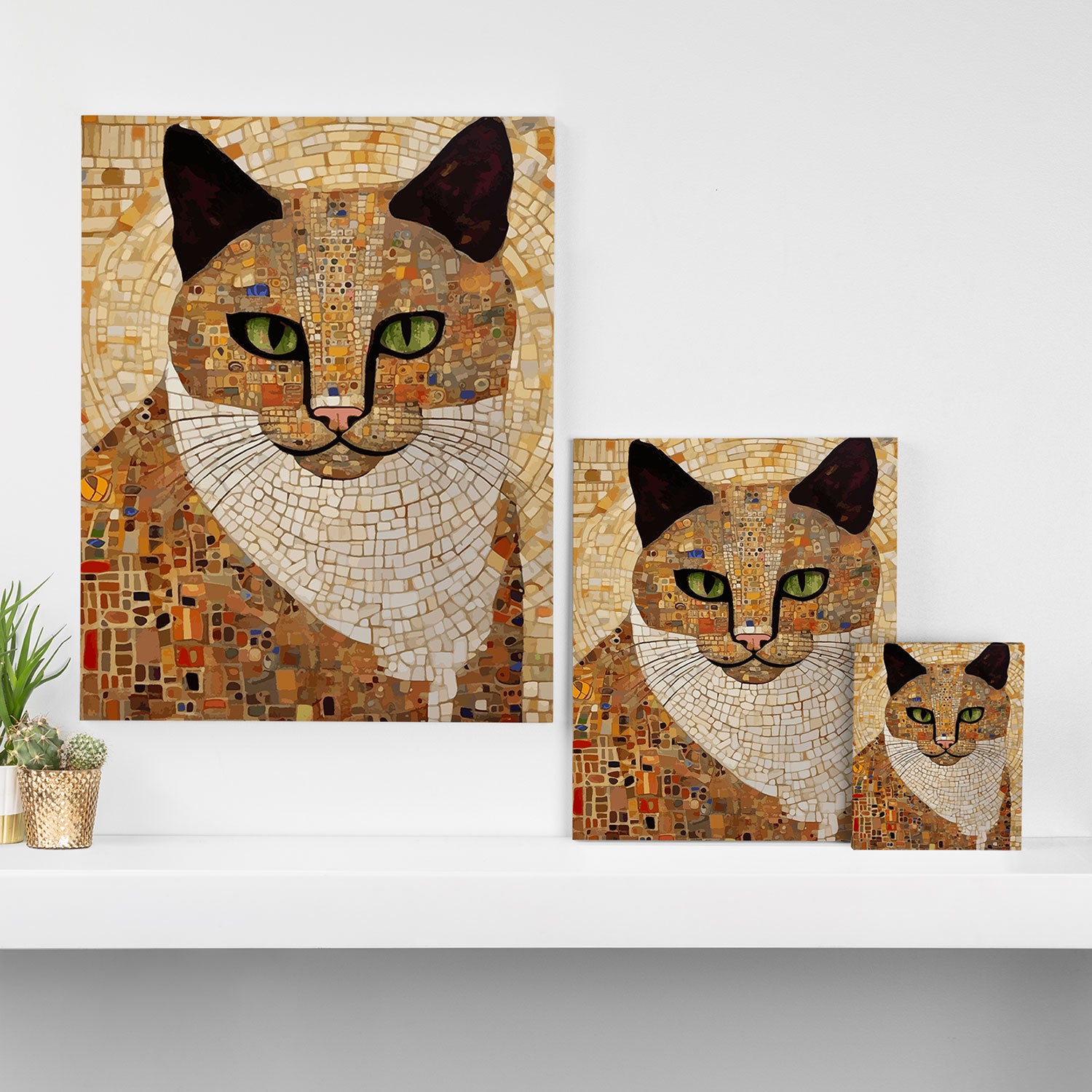 Klimt Cat with Green Eyes and White Scarf Canvas Print Gallery Image 3