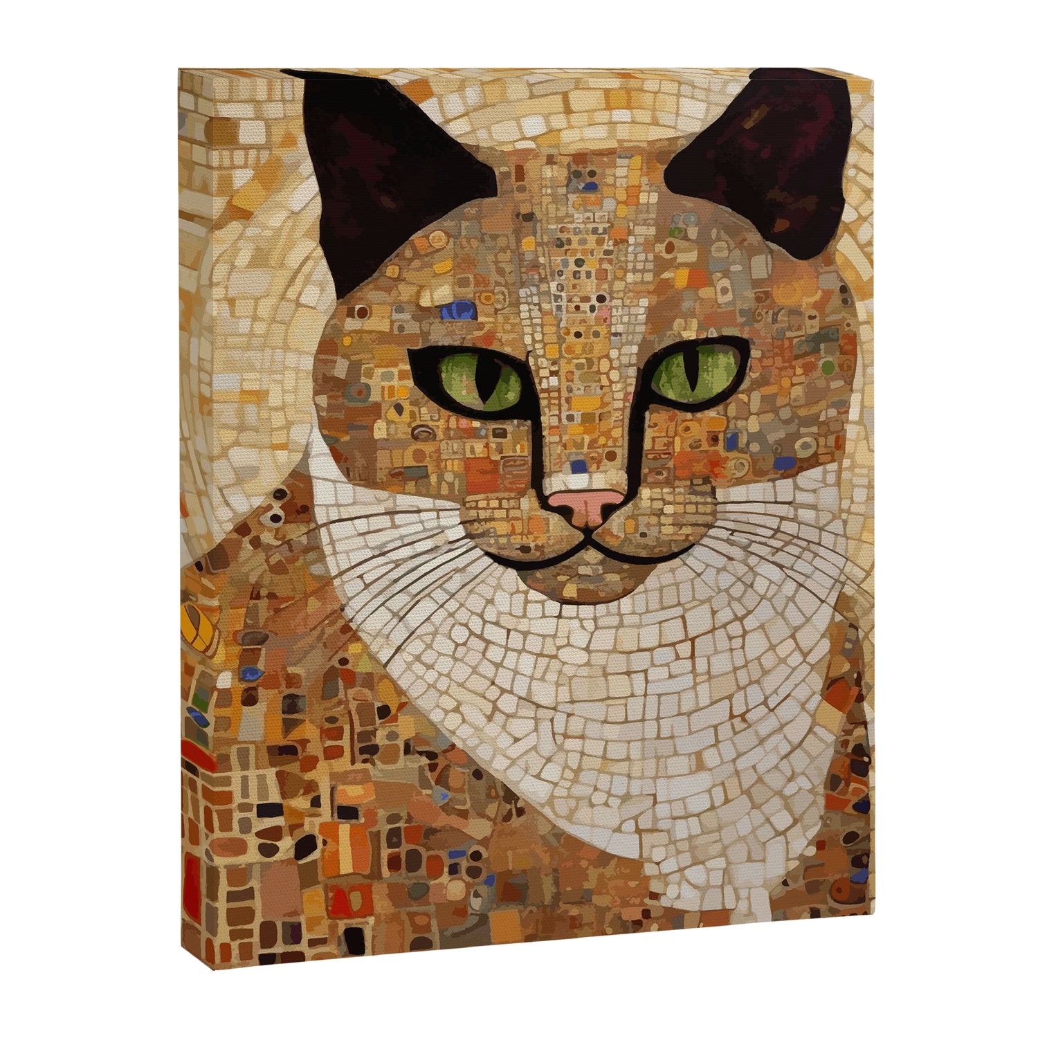 Klimt Cat with Green Eyes and White Scarf Canvas Print Gallery Image 3