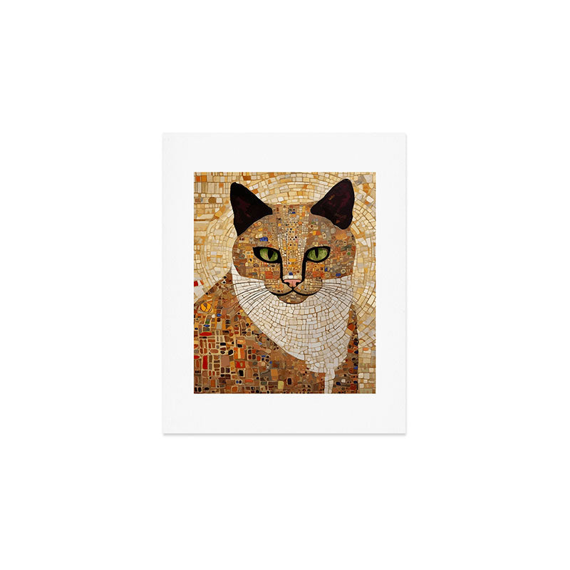 Klimt Cat with Green Eyes and White Scarf Art Print Gallery Image 1