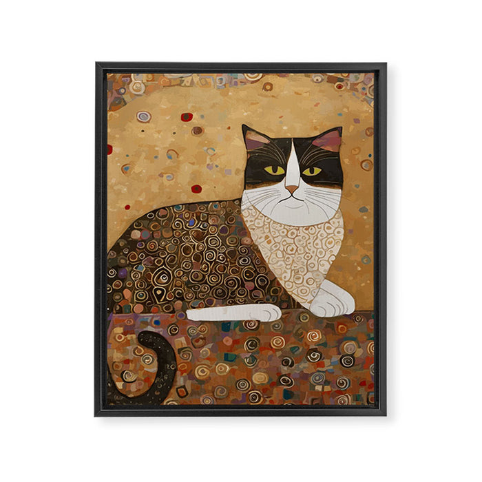 Klimt Cat with Ivory Scarf Framed Canvas Print Gallery Image 1