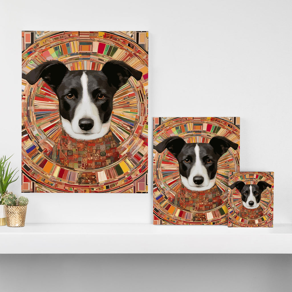 Klimt Dog Art Painting with Colorful Geometric Patterns Canvas Print Gallery Image 3