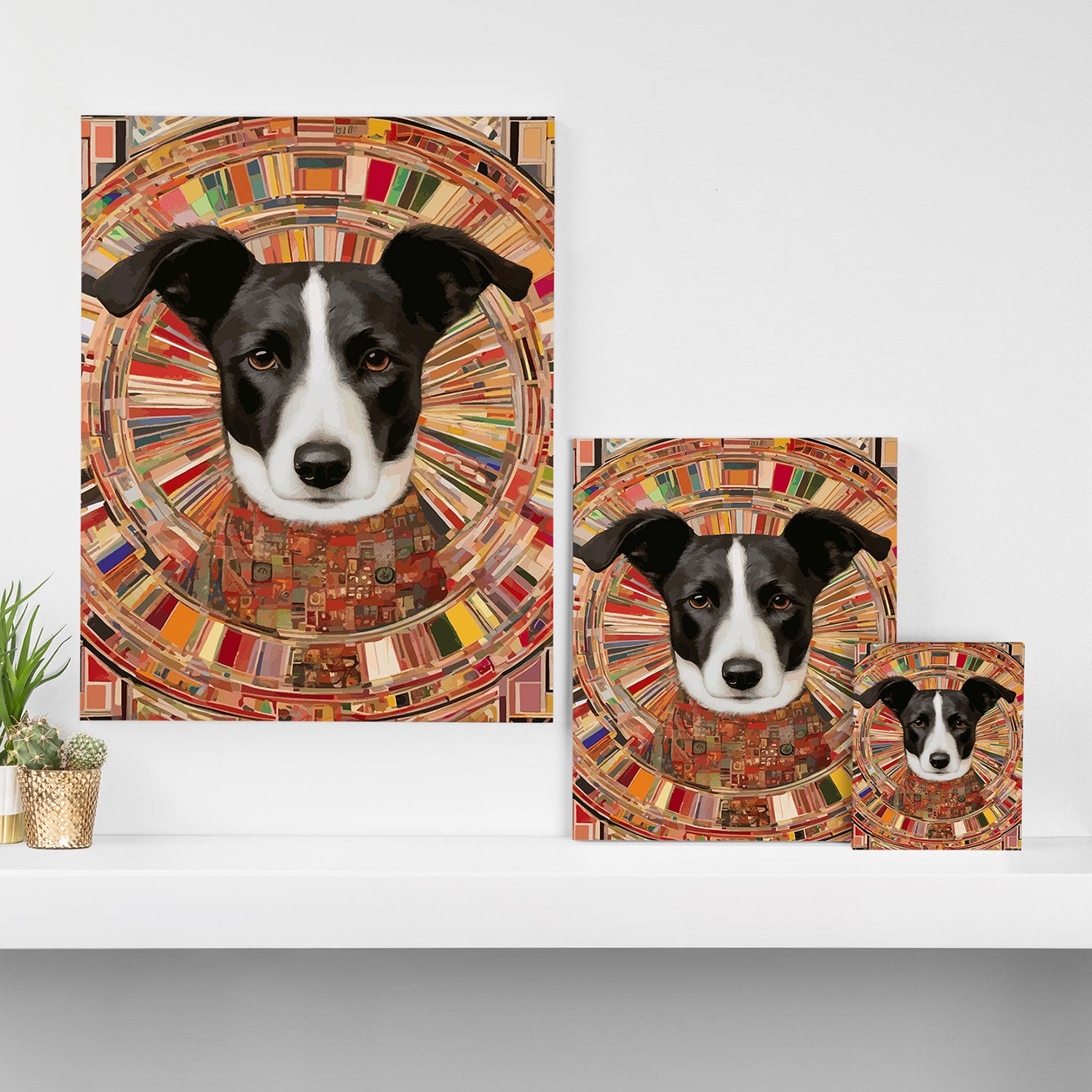 Klimt Dog Art Painting with Colorful Geometric Patterns Canvas Print Gallery Image 3