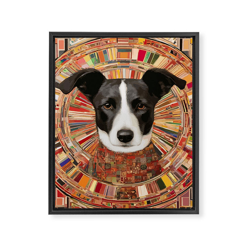 Klimt Dog Art Painting with Colorful Geometric Patterns Framed Canvas Print Gallery Image 3