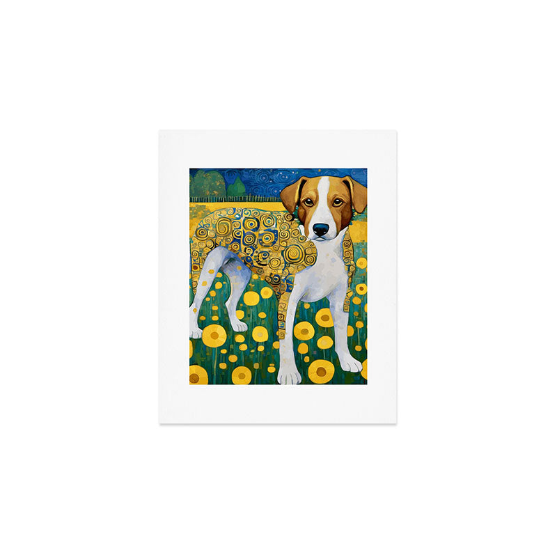 Klimt Dog in Flower Garden Landscape  Art Print Gallery Image 1