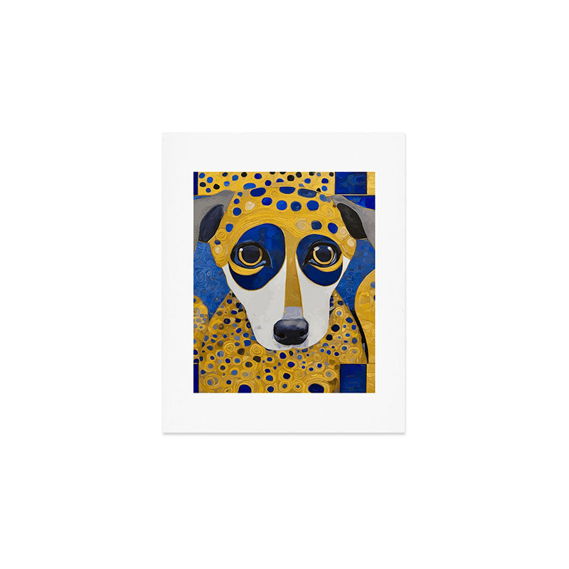 Klimt Dog with Blue and Gold Spots Art Print Gallery Image 1