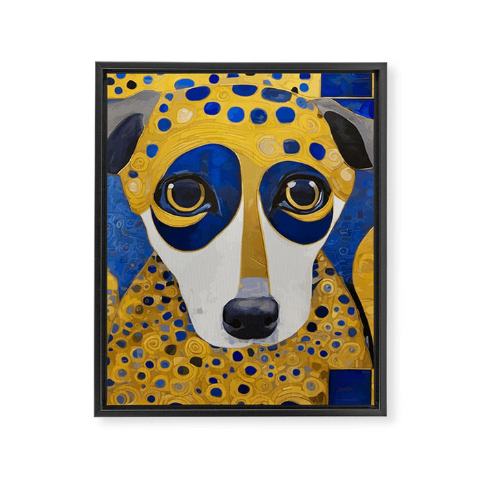 Klimt Dog with Blue and Gold Spots Framed Canvas Print Gallery Image 1