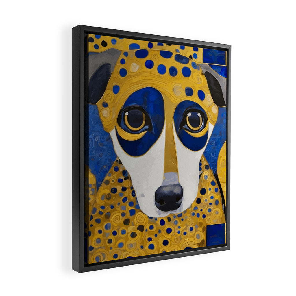 Klimt Dog with Blue and Gold Spots Framed Canvas Print Gallery Image 2