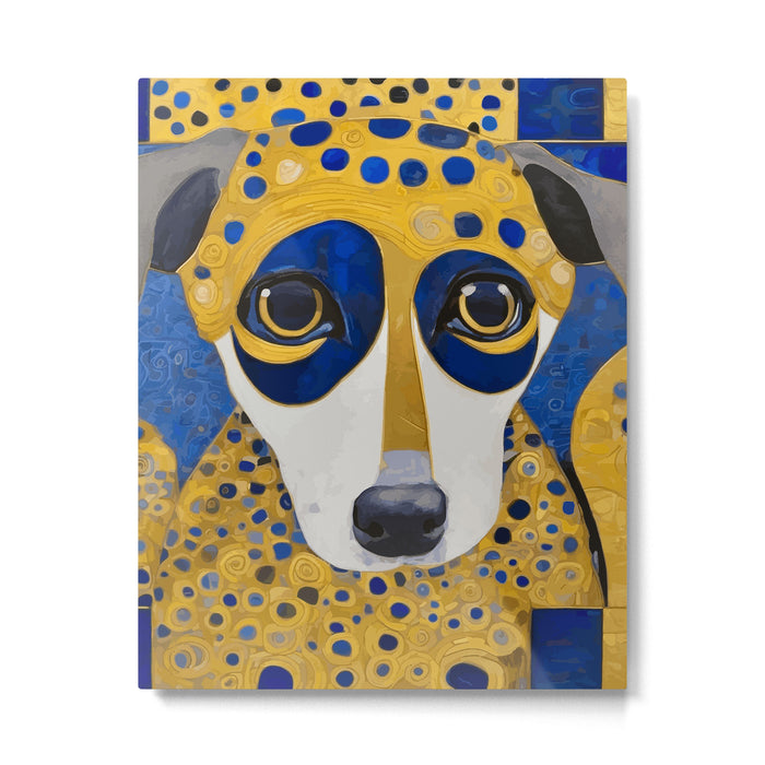 Klimt Dog with Blue and Gold Spots Metal Print Gallery Image 1