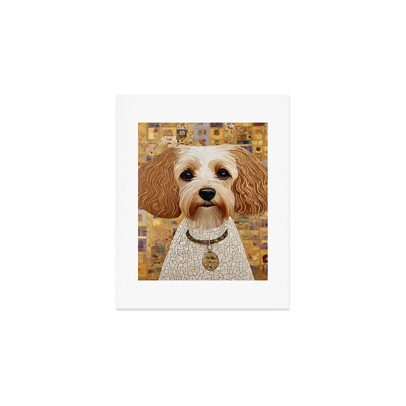 Klimt Dog with Colorful Geometric Background  Art Print Gallery Image 1