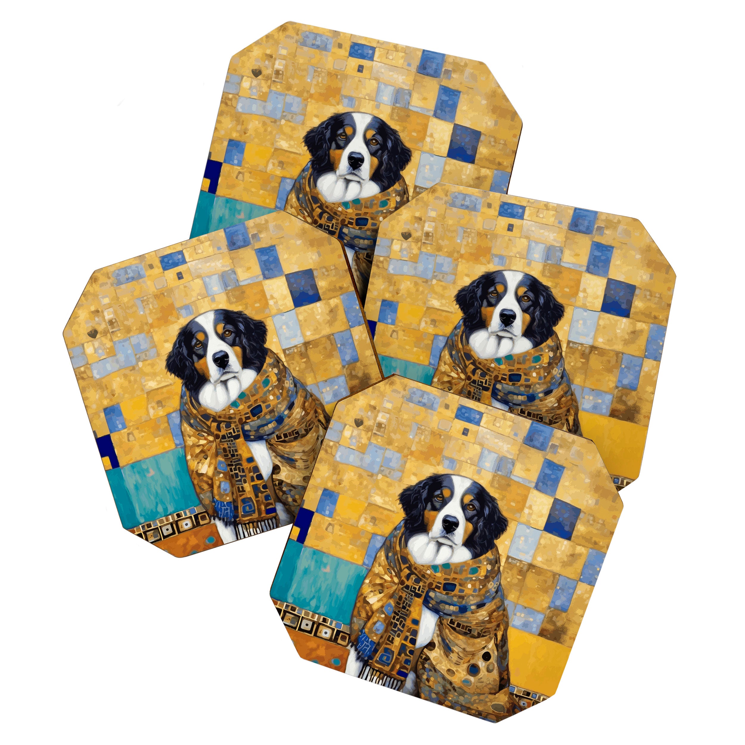 Klimt Dog with Colorful Shawl Coaster Gallery Image 1