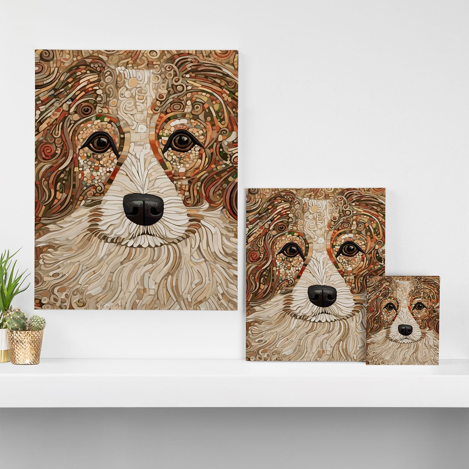 Klimt Dog with Curly Brown Hair Canvas Print Gallery Image 3