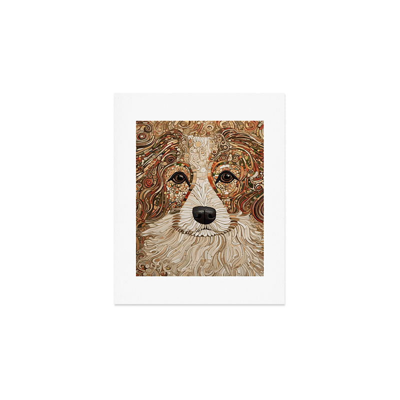 Klimt Dog with Curly Brown Hair Art Print Gallery Image 1