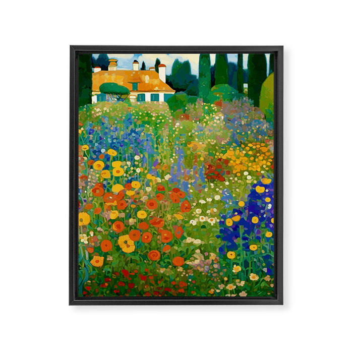 Klimt Flower Garden Colorful Landscape Framed Canvas Print Gallery Image 1