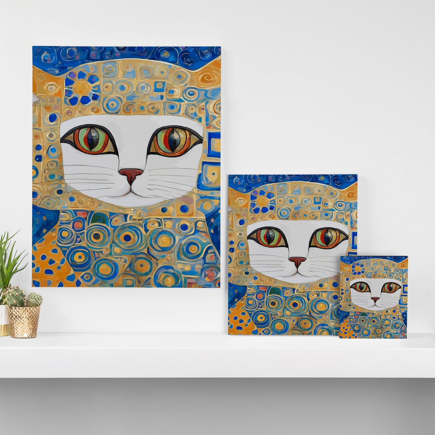 Klimt Space Cat in Blue and Gold Canvas Print Gallery Image 3