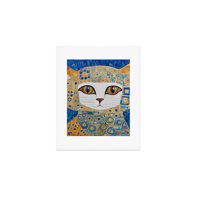 Klimt Space Cat in Blue and Gold Art Print Gallery Image 1