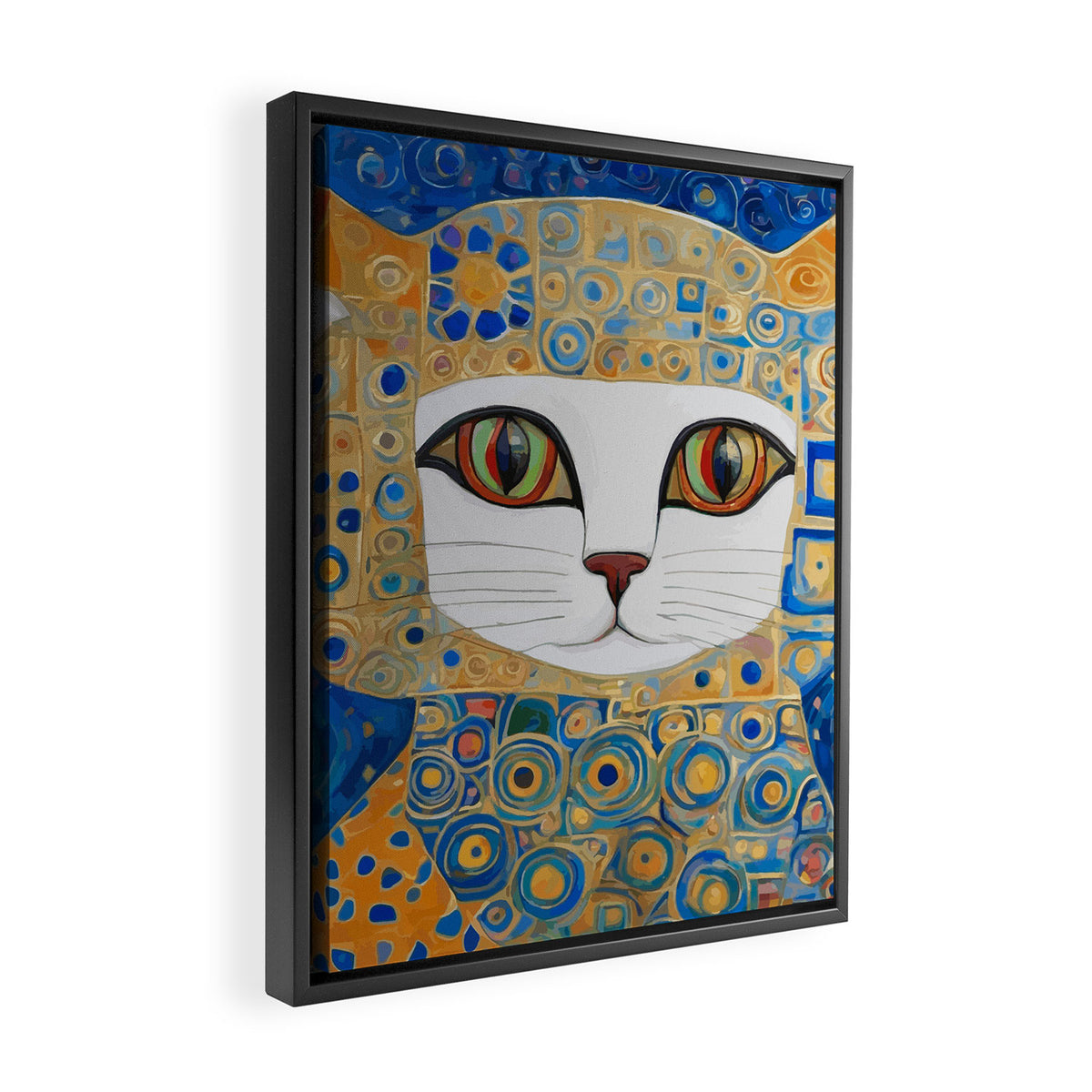Klimt Space Cat in Blue and Gold Framed Canvas Print Gallery Image 2