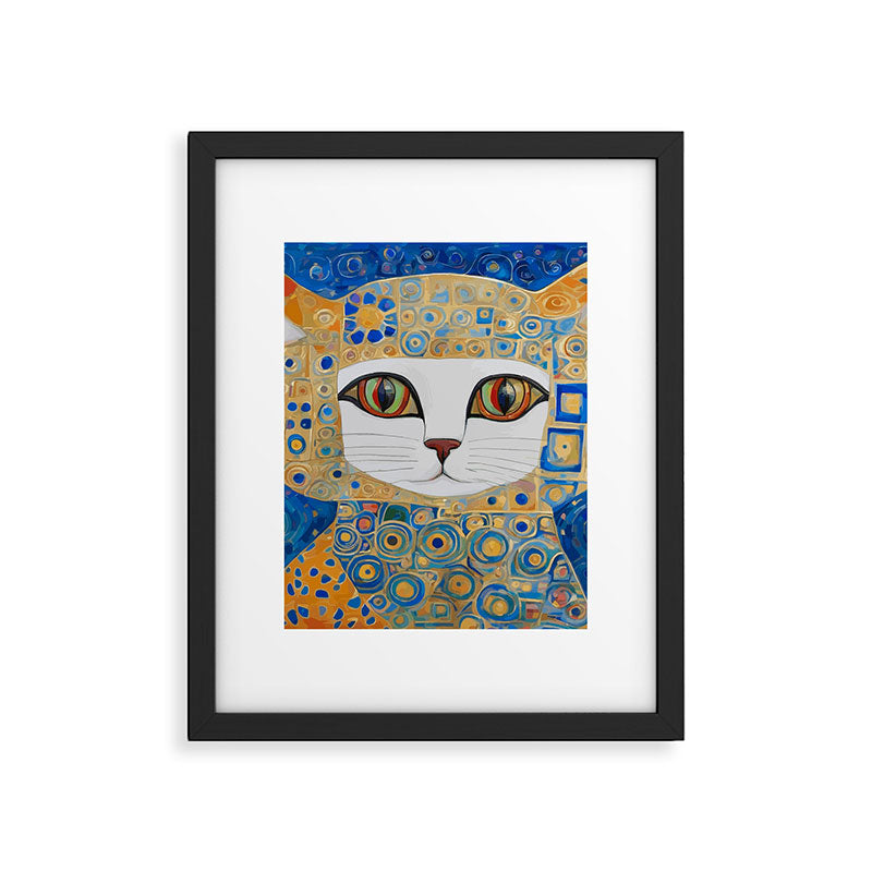 Klimt Space Cat in Blue and Gold Framed Art Print Gallery Image 6
