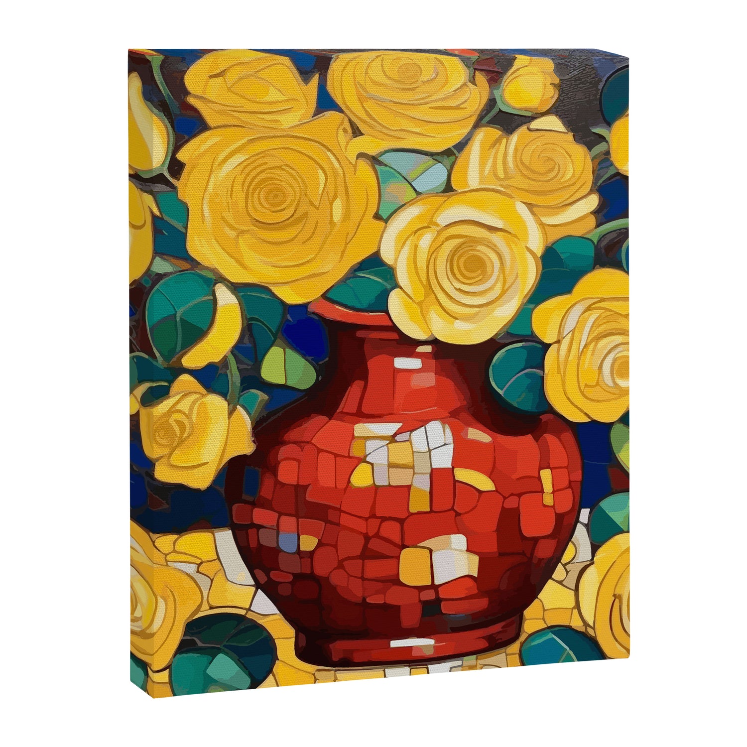 Klimt Style Yellow Roses in Red Vase Canvas Print Gallery Image 3