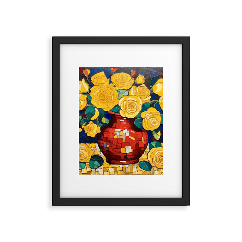 Klimt Style Yellow Roses in Red Vase Framed Art Print Gallery Image 6